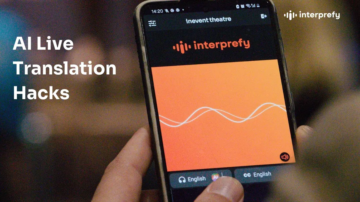 Interprefy Mobile app with Interprefy AI live translation activated