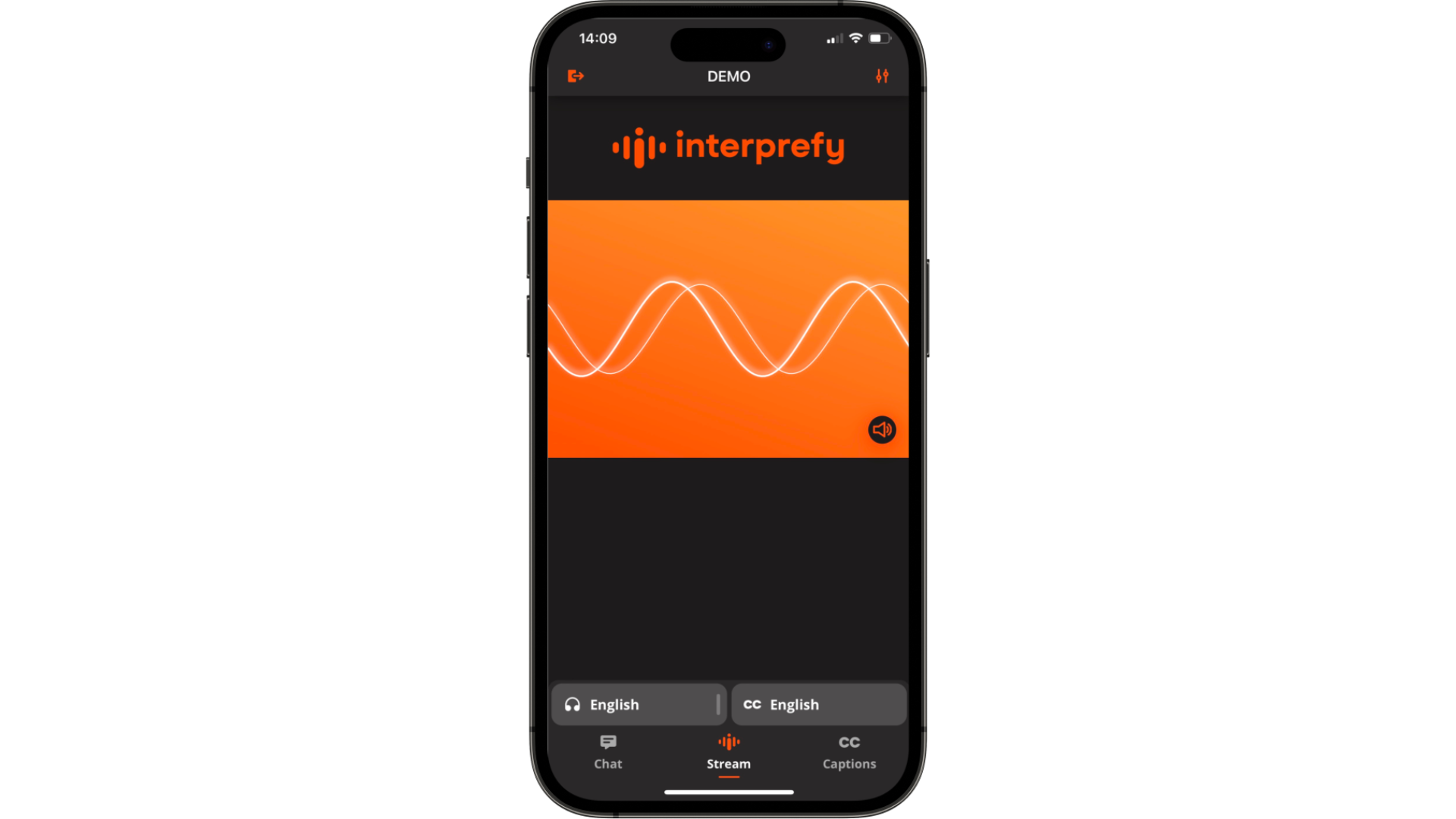 Interprefy mobile app UI language selection mock up